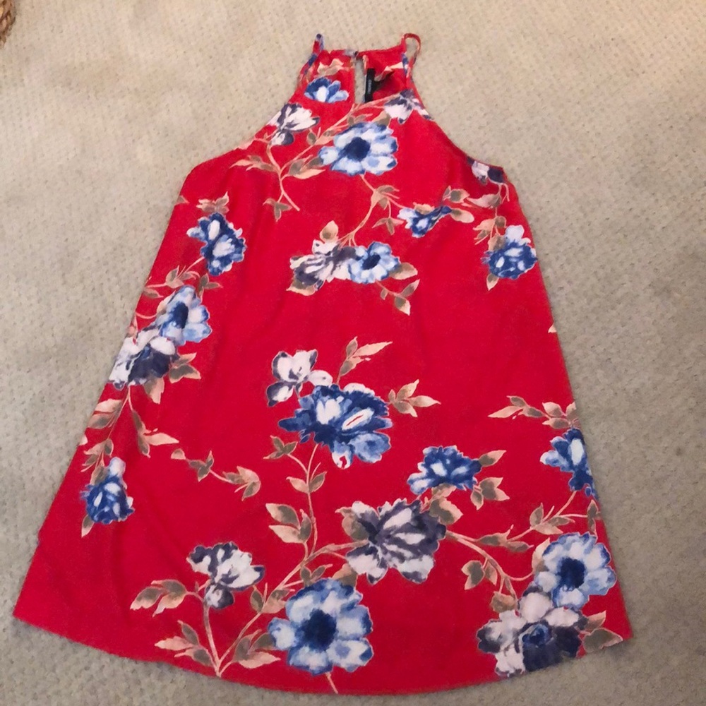 Red floral mini dress